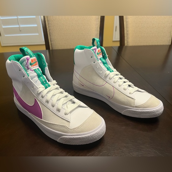 New Nike Blazer Mid 77 White Pink Fuchsia Sneaker Shoes - Picture 8 of 13